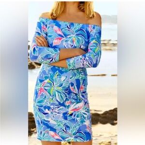 Lilly Pulitzer Laurana Celestial Seas Bennet Blue Floral Off-Shoulder Dress